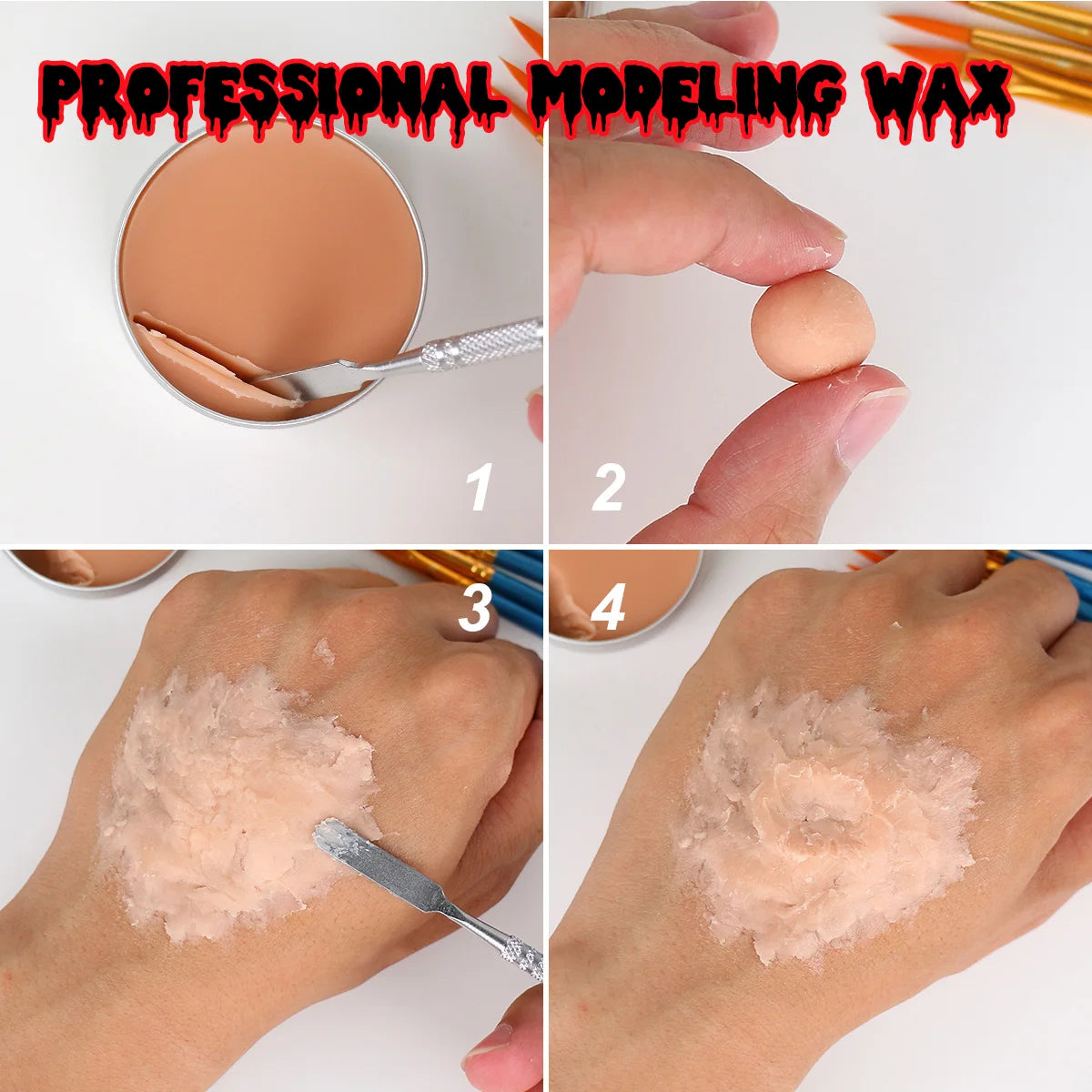 Bowitzki SFX Face Body Paint ,Halloween Makeup Special Effects,Fake Blood Scar Wax Charred Ash Powder with Sponges Brush
