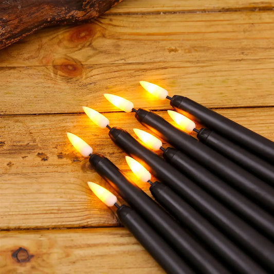 3 or 6 Pieces Black Flameless LED Taper Candles 11 inch,Plastic Realistic Flickering Decorative Halloween Candle Light