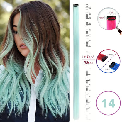 Hair Extensions Clip in 22 Inch Colored Hair Extensions Party Highlights Long Straight Synthetic Hairpieces for Women Kids Girls