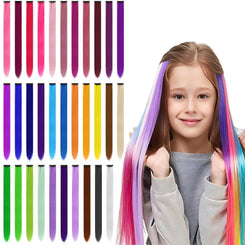 Hair Extensions Clip in 22 Inch Colored Hair Extensions Party Highlights Long Straight Synthetic Hairpieces for Women Kids Girls