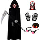 Halloween Scary Costume Grim Reaper Costume for Boys Kids Costume with Glowing Red Eyes with Gloves Mask