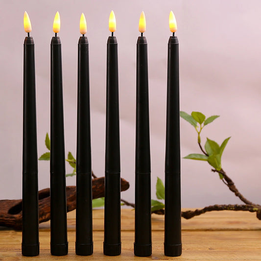 3 or 6 Pieces Black Flameless LED Taper Candles 11 inch,Plastic Realistic Flickering Decorative Halloween Candle Light