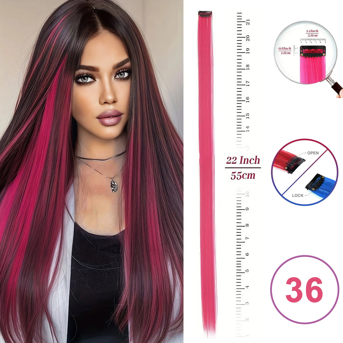Hair Extensions Clip in 22 Inch Colored Hair Extensions Party Highlights Long Straight Synthetic Hairpieces for Women Kids Girls