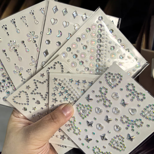 1pcs Laser Sparkle Stars Diamond/Pearls Face Gems Stickers Heart Moon Shape Rhinestones for Eyes/Face Stickers Temporary Tattoos