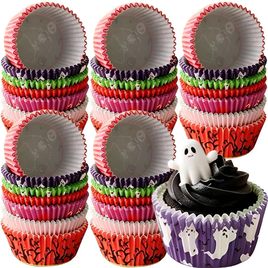 100PCS Halloween Cupcake Liners Ghost Pumpkin Muffin Baking Cups Wrapper Tray Holder DIY Party Candy Cake Decorations Supplies