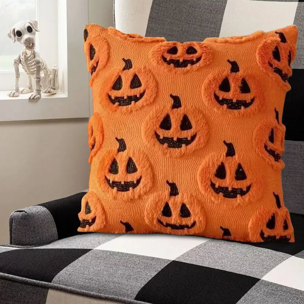 Halloween Pillow Covers,45x45,Decorative Pumpkin Pattern Pillowcase Soft Plush Faux Wool Cushions for Home Sofa Couch