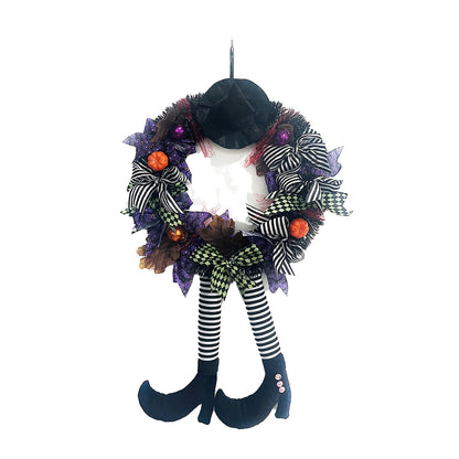 Halloween Wreath Long Legged Wicked Witch Front Door Garlands Decor Hat Leg Mesh Halloween Decorations Wall Hanging Pendant