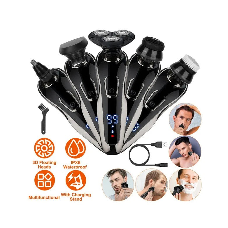 5-in-1 Electric Razor Beard Trimmer Cordless Waterproof Grooming Kit