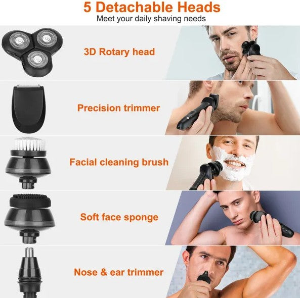 5-in-1 Electric Razor Beard Trimmer Cordless Waterproof Grooming Kit